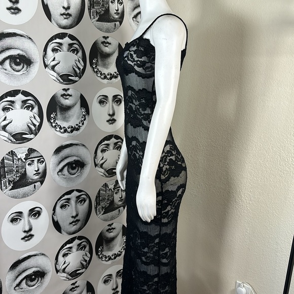 Vintage Bebe Moda Black & White Lace Spaghetti Strap Bodycon Dress, Sz S - Picture 6 of 16